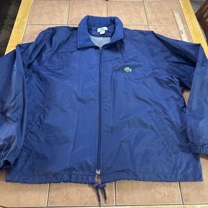 Lacoste Windbreaker Jacket Sz XL Navy Blue‎ Hood Vented Croc Logo Full Zip Nylon